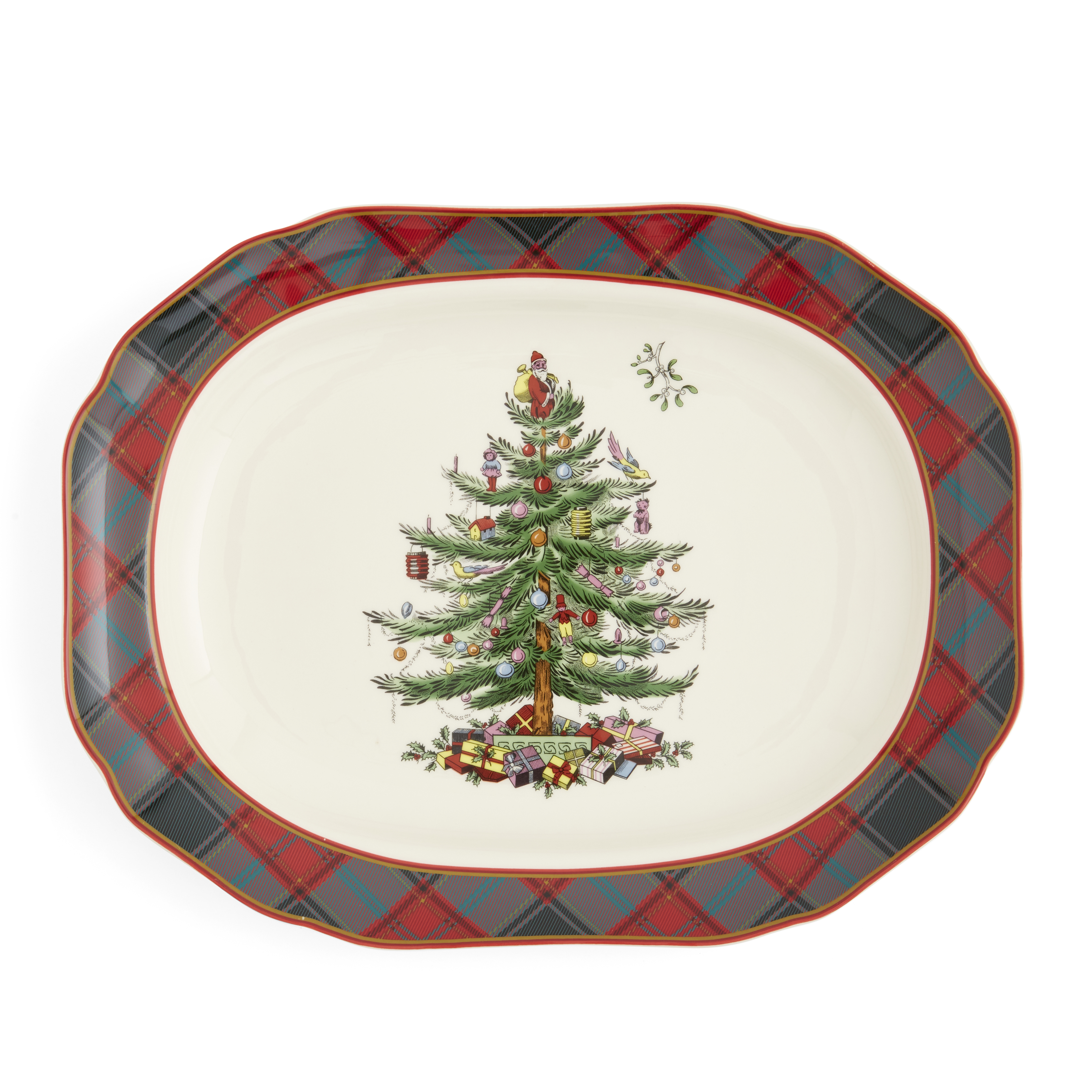 Christmas Tree Tartan 14 Inch Rectangular Platter image number null